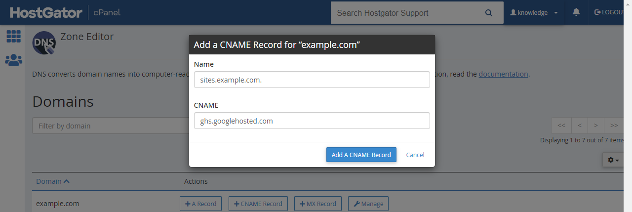 CNAME Google Record