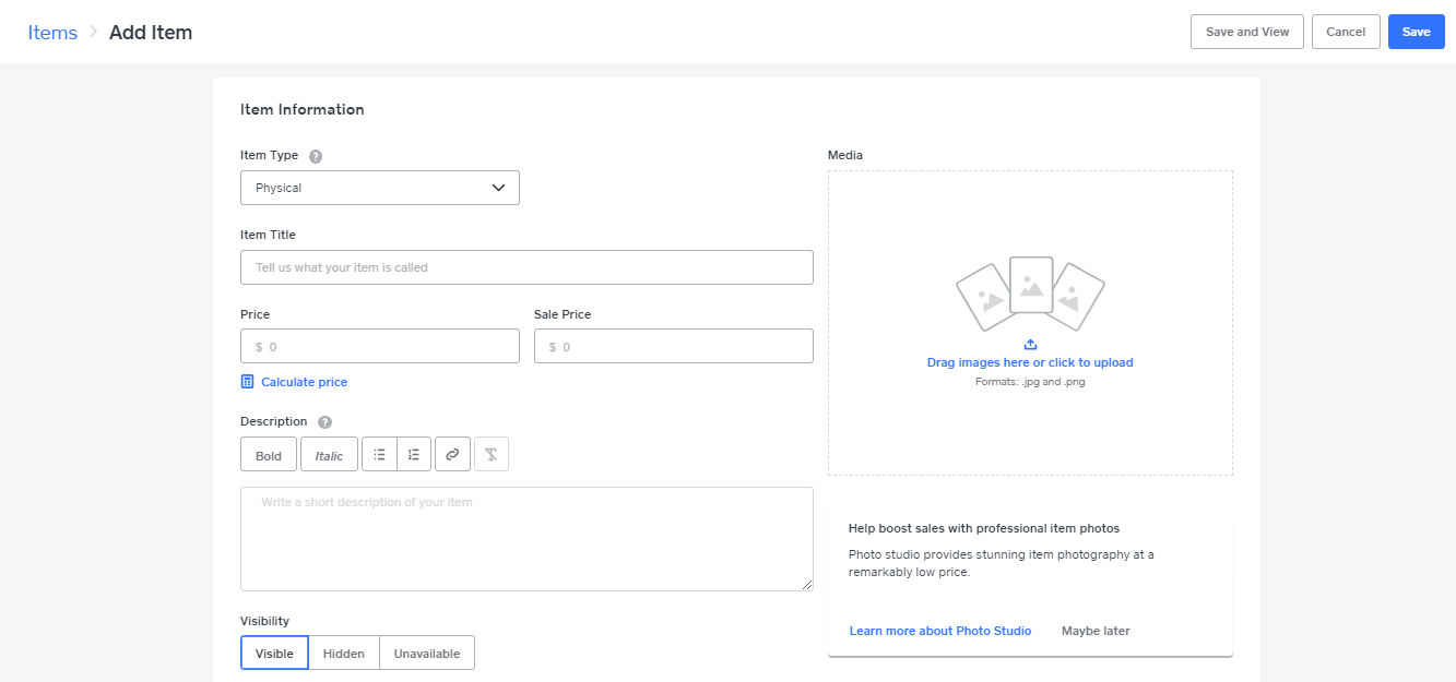 Weebly - Add Item