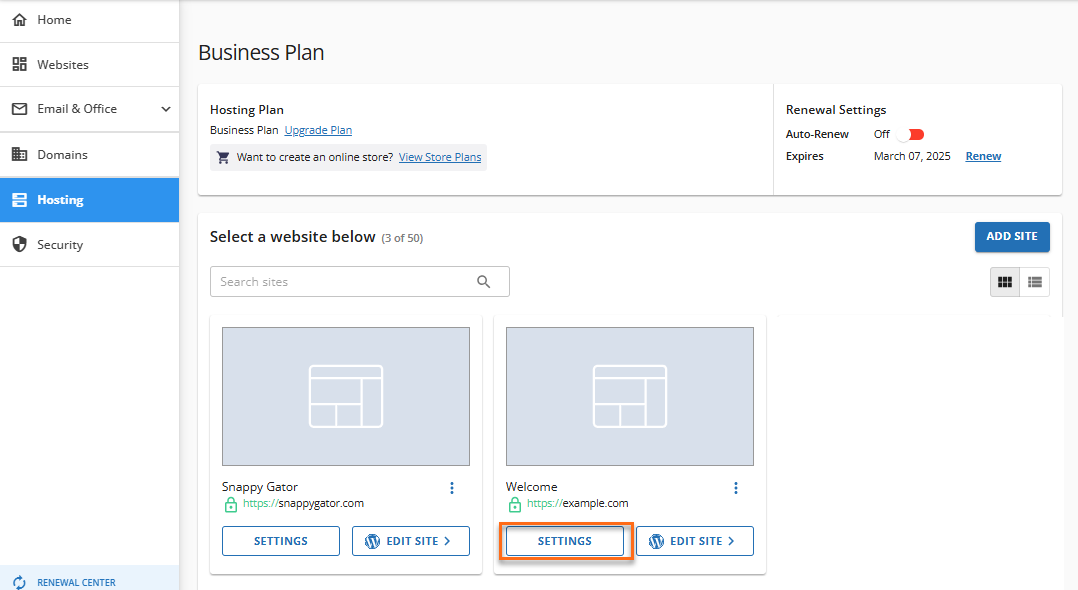 Addn Domain Settings button