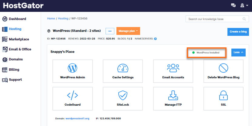 Optimized WordPress - Successful Installation