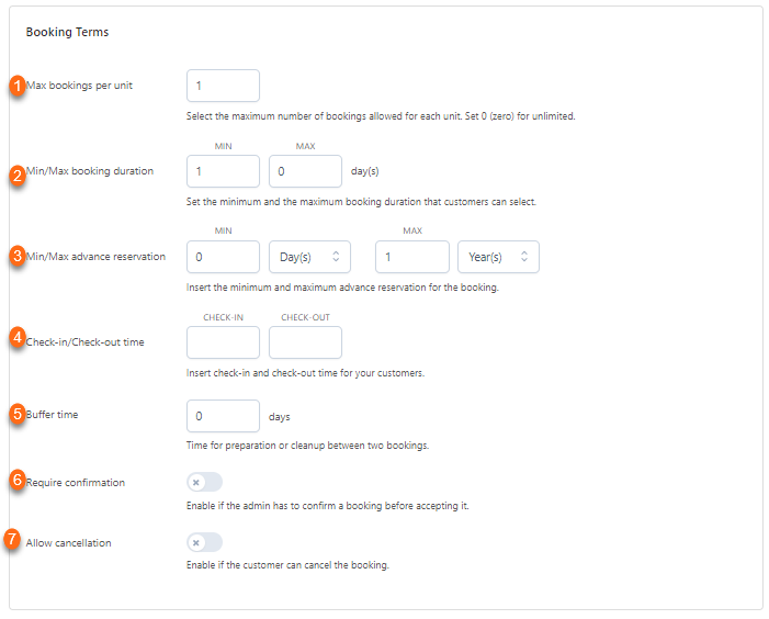 Booking terms