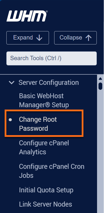 Change Root Password option in WHM
