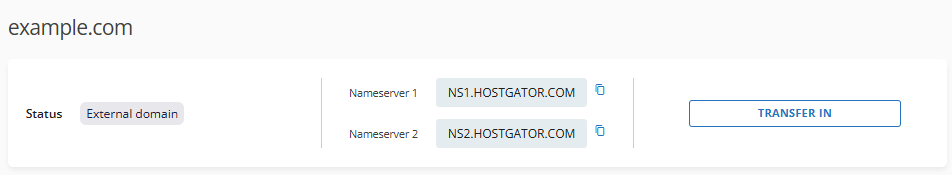 Domain Transfer - Card View - Transfer In button