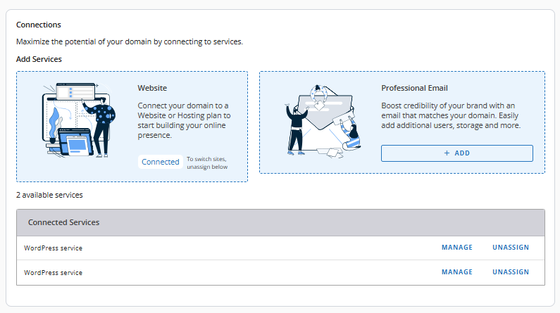 Domains tab - Domain Connections