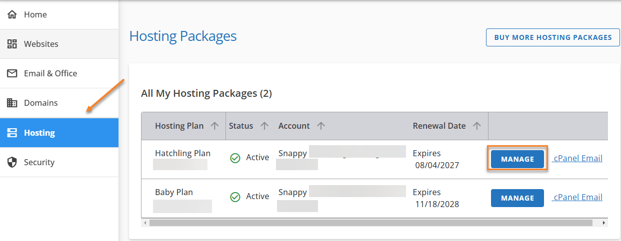 Hosting Manage Button