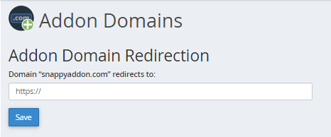 Enter Addon Domain Redirection URL