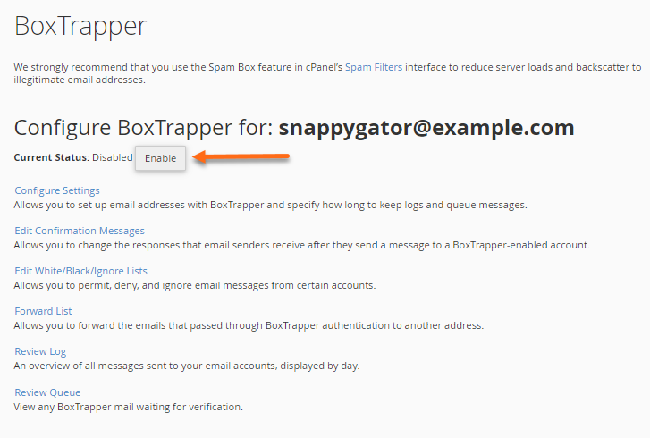 BoxTrapper - Enable Button