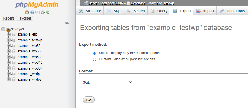 phpMyAdmin - Export - Export tables
