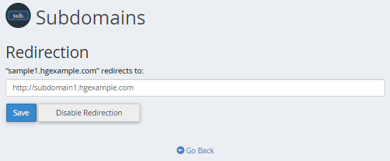 Subdomain - Manage Redirection - Disable Redirection