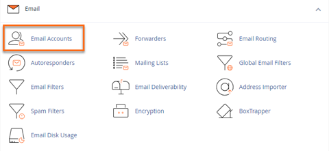 cPanel - Email Accounts section