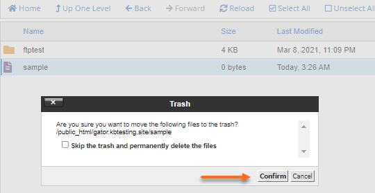 File Manager - Delete - Confirm button