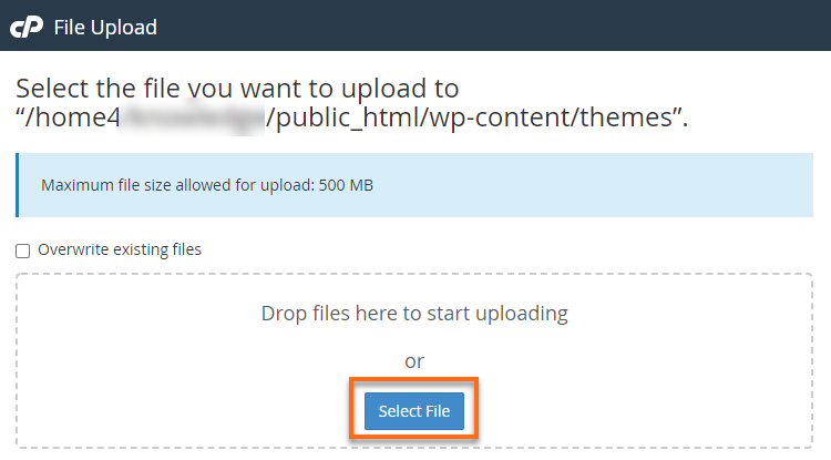 cPanel Select File to Upload