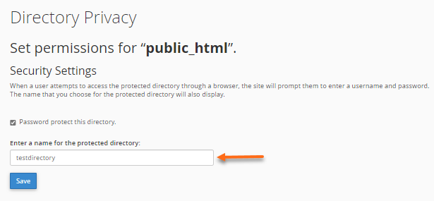 cPanel - Directory Privacy - Enter Name