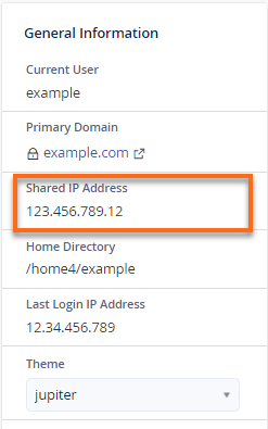 HostGator cPanel General Information for Shared IP