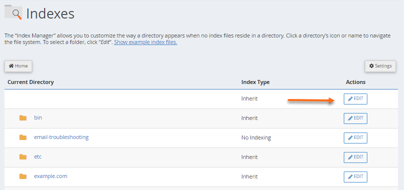 cPanel - Directory Privacy - Select Directory and Click Edit