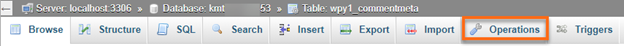 phpmyadmin operations tab