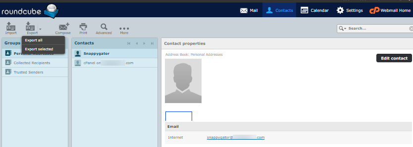 Roundcube - Contacts - Export options