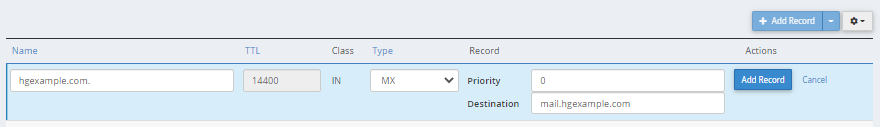 cPanel -  MX Entry - Add New Record