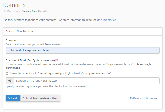 Subdomain - Document root