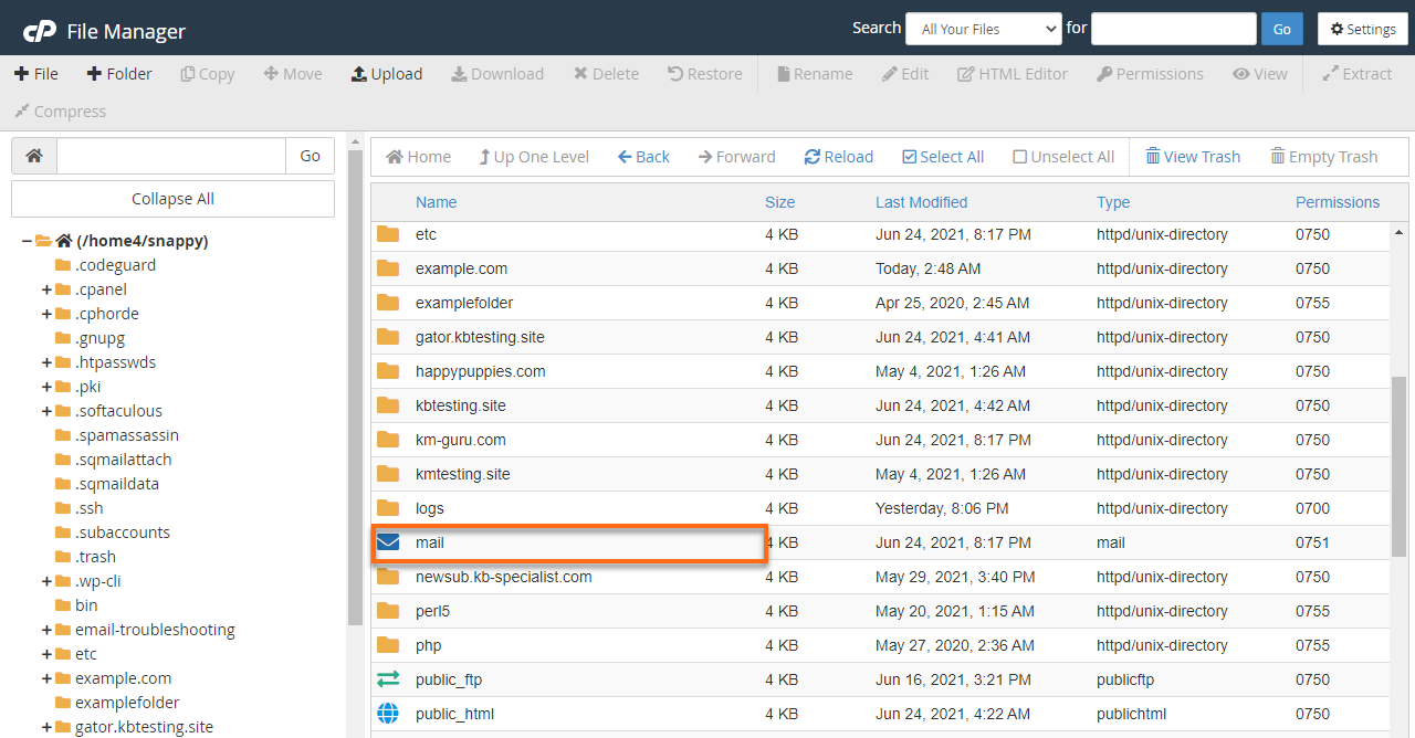 HostGator cPanel mail Folder