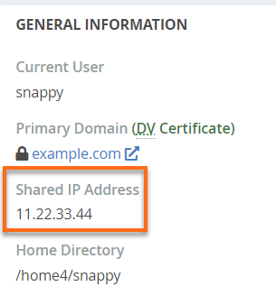 cPanel - General Information - Shared IP 