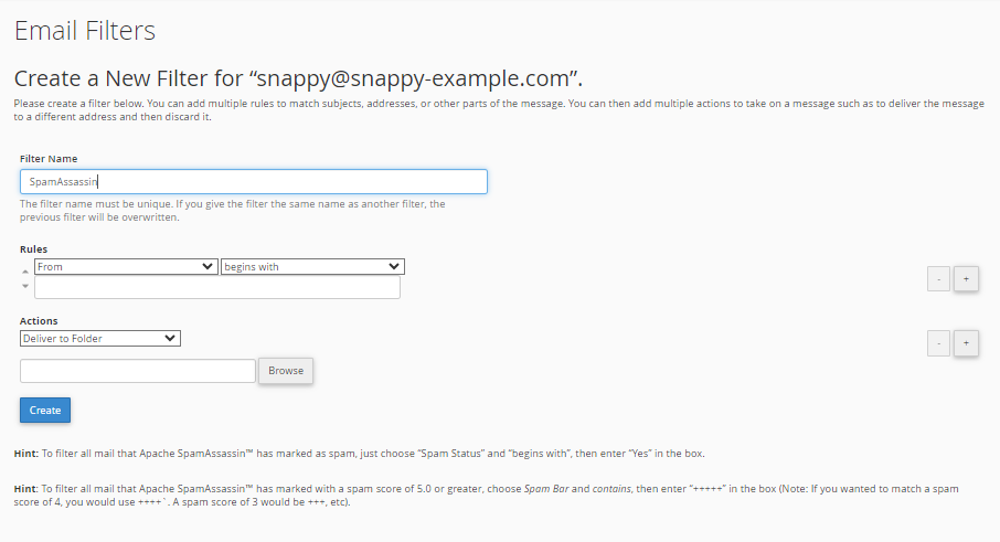 Email Filters Page