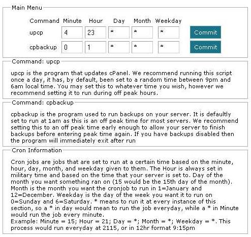 Configure cPanel Cron Times Main Menu