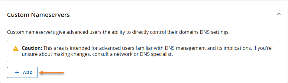 Custom Nameservers ADD button