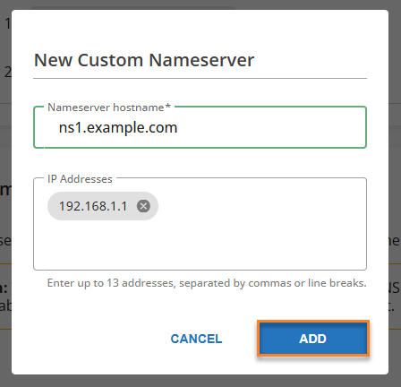 New Custom Nameserver Add