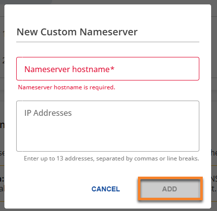 New Custom Nameserver field