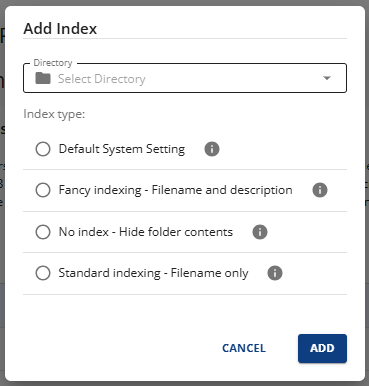 Manage indexes - Select directory