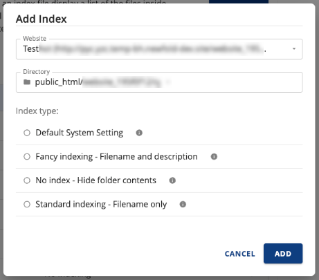 Manage indexes - Select directory