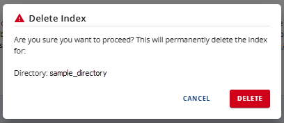 Manage indexes - Delete Index popup