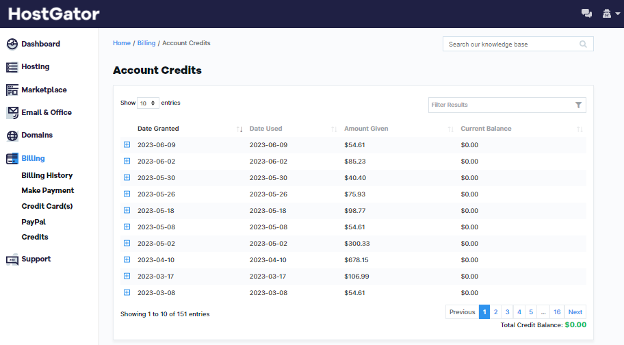Customer Portal - Credits