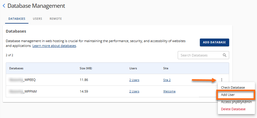 Manage MySQL Databases - Add a User