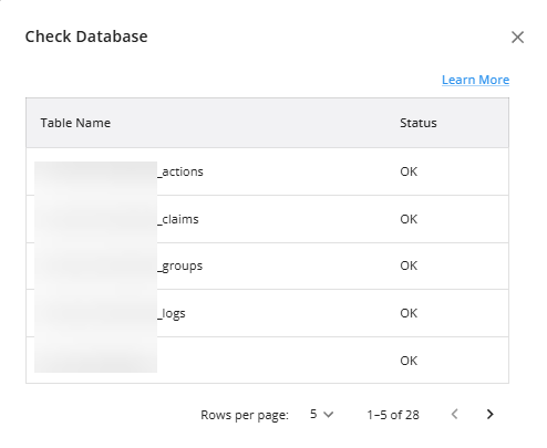 Manage MySQL Databases - Check database - No Issues