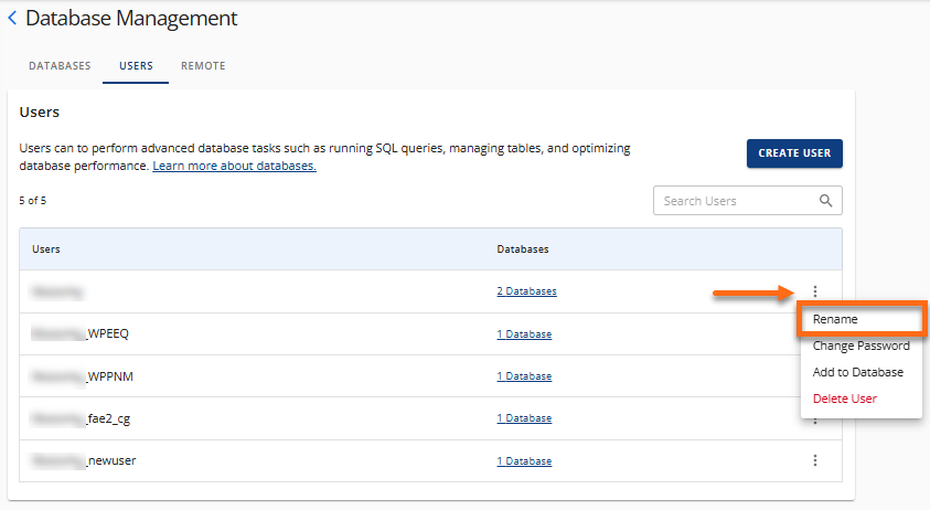 Manage MySQL Database Users - Rename user