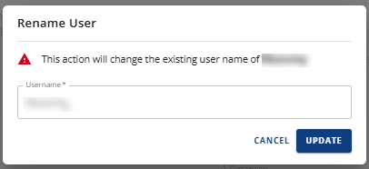 Manage MySQL Database Users - Rename User pop-up