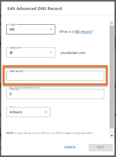 Mail Server field
