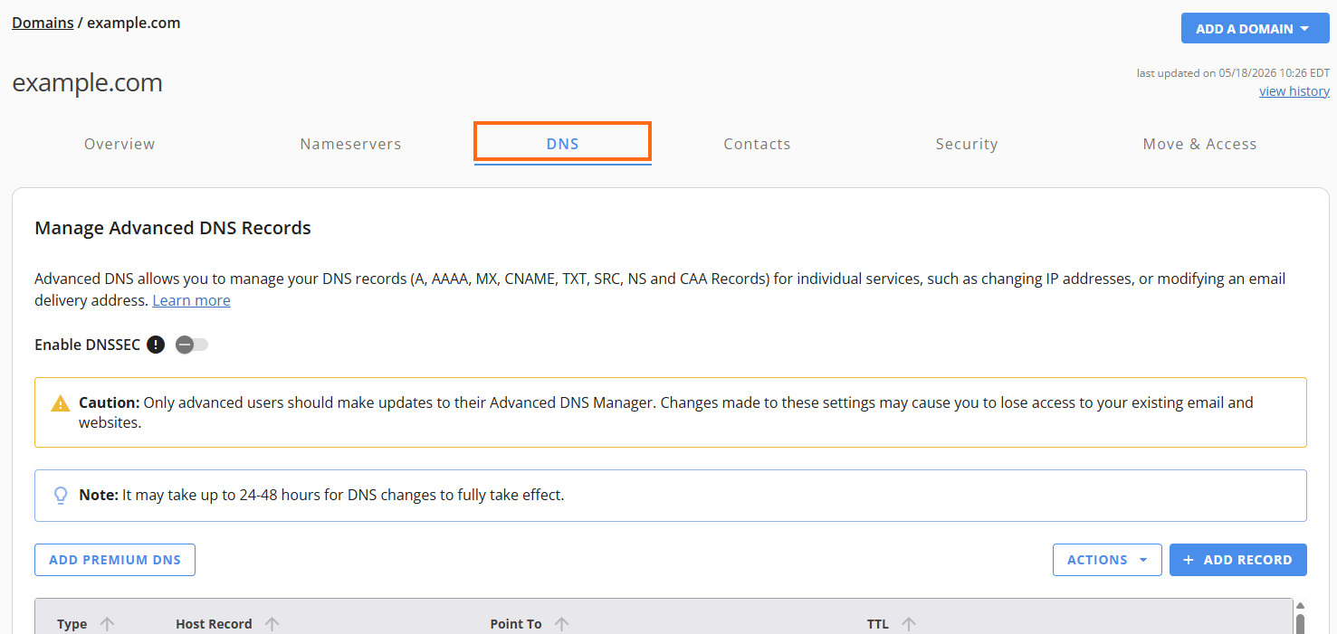 Domains - DNS Tab