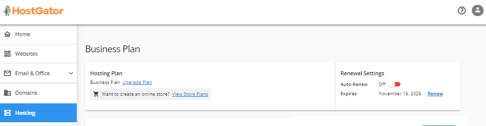 Customer Portal - Hosting tab