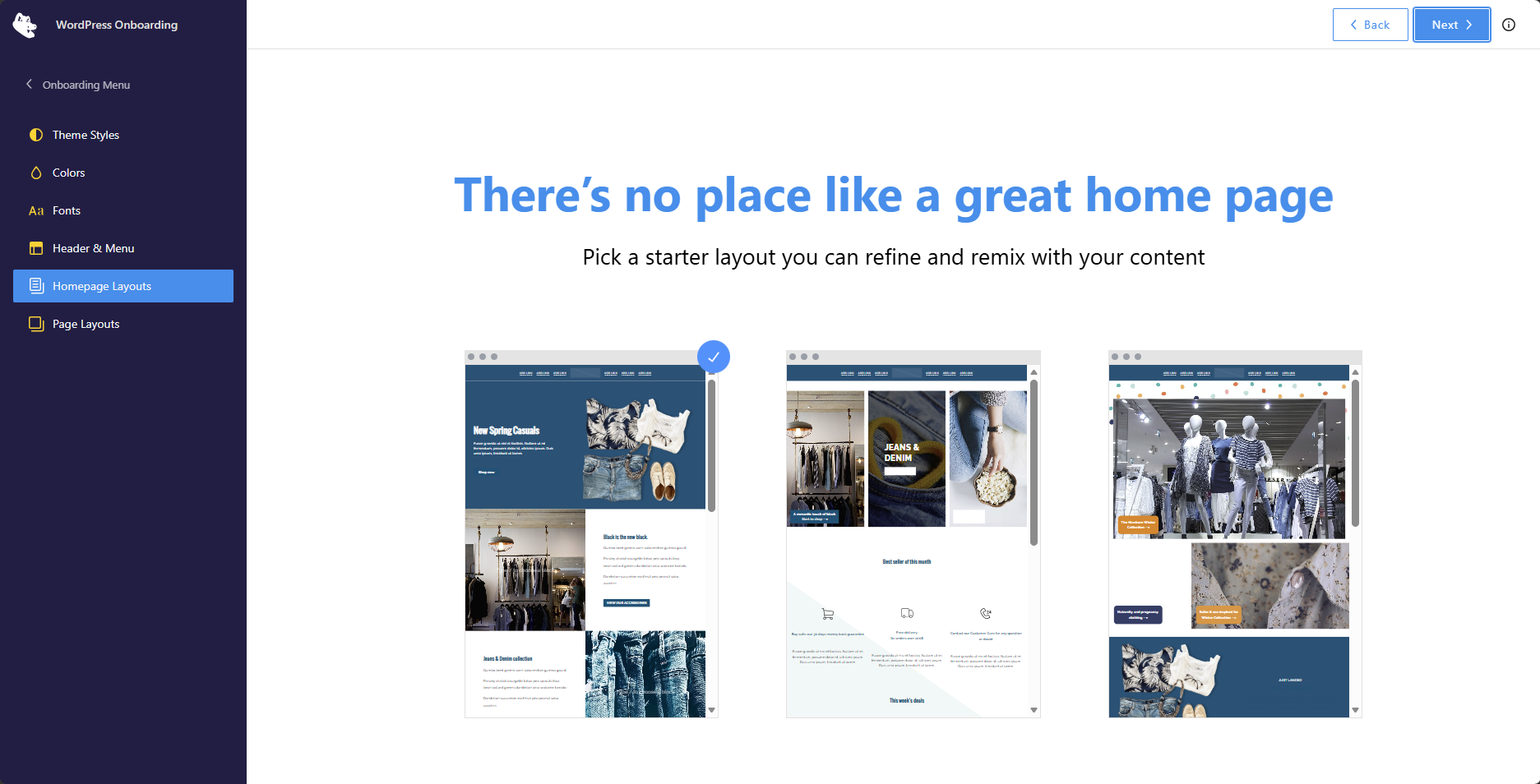 Install WP - Theme Style Homepage Layout