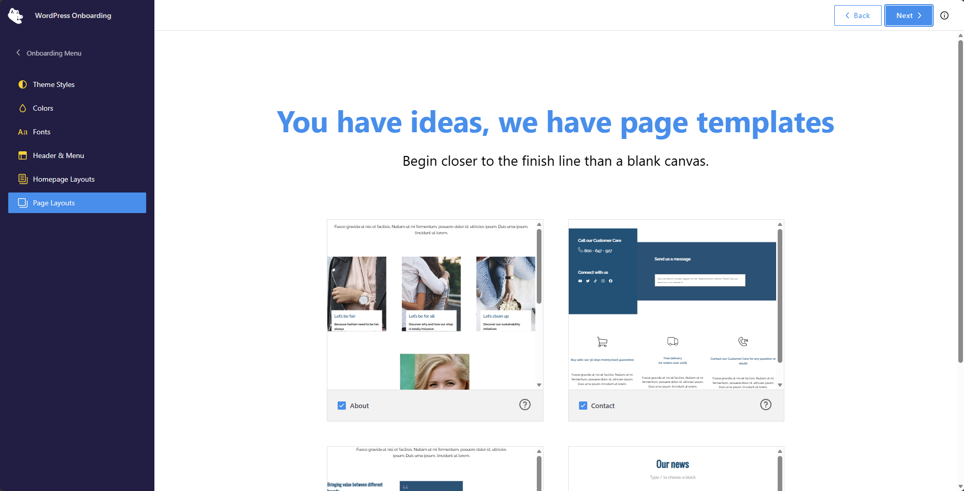 Install WP - Theme Style Page Layout