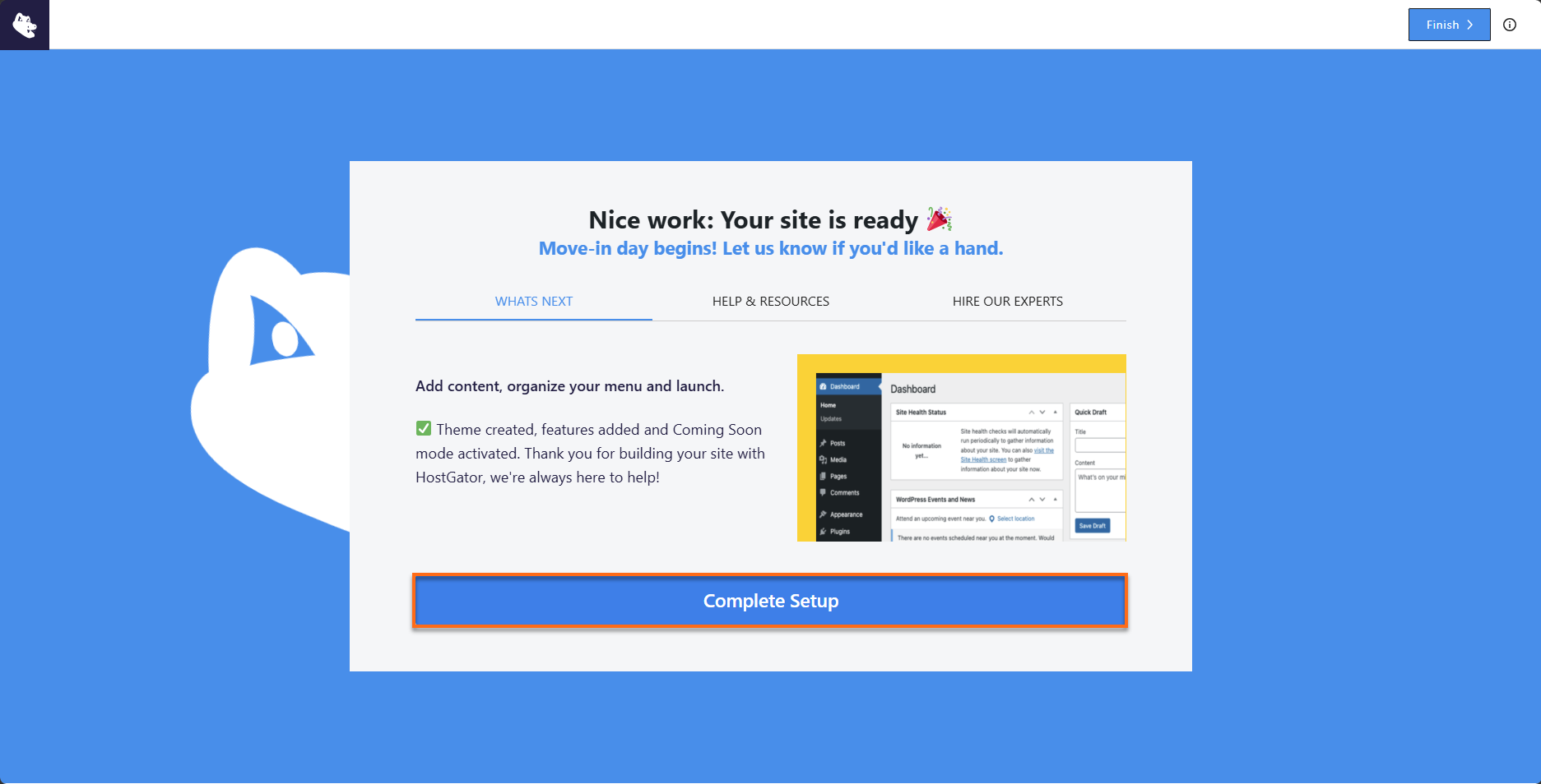 Install WP - Setup Layout Completed
