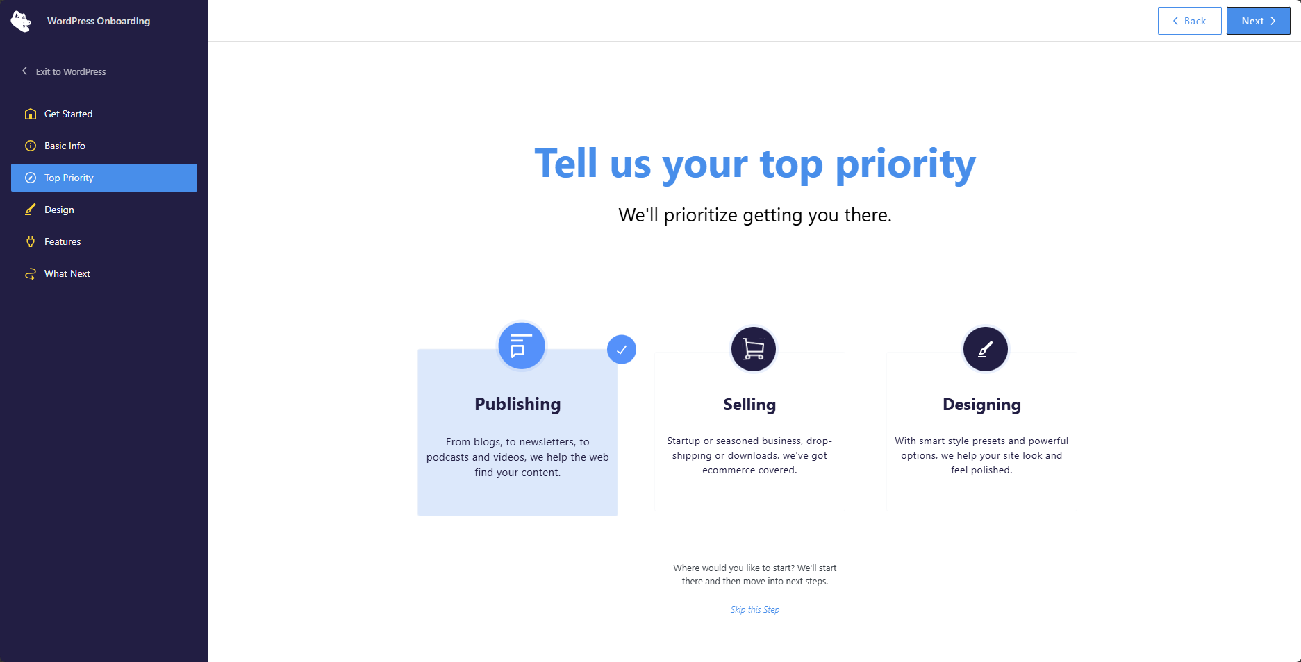 Install WP - Top Priority