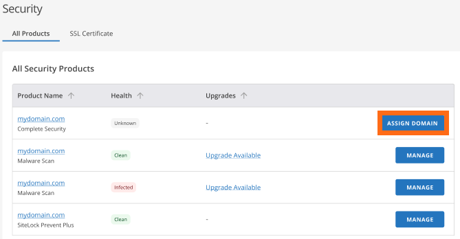 Customer Portal - Security tab - Complete Security - Assign Domain
