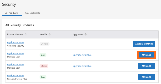 Customer Portal - Security Tab - Manage