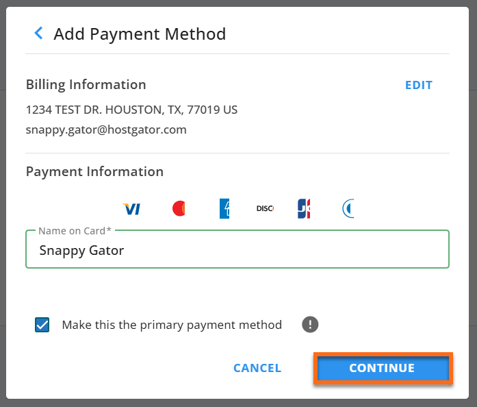 Customer Portal - Enter name of card