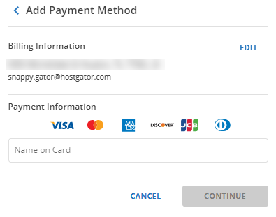 Customer Portal - Enter name of card