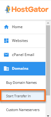 Customer Portal - Domains - Start Transfer In